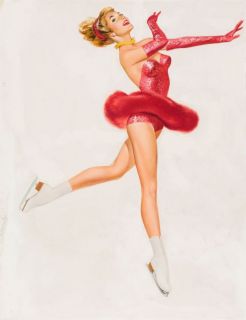 Vintage Pin Up Ice Skater in Red Willis Fritz PINUP359 Print Canvas A4