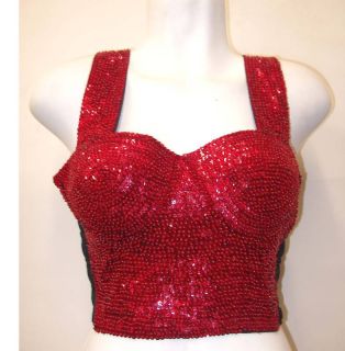 Sequin Bustier Red Dance Ice Skate Perform