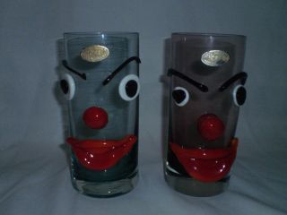  Vintage Clown Face Glasses Barware Arte Murano ICET RARE NWT Whimsical