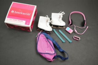 American Girl Mia Accessories Set White Ice Skates Bag Guards 
