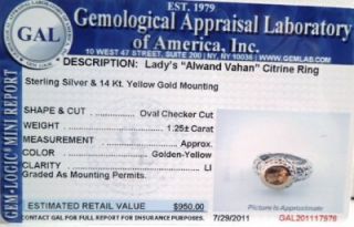 Alwand Vahan Sterling 14k YG Citrine 1 25 Ct Ring Gal Appraisal Free