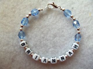 PERSONALIZED CHILD BRACELET NAME ID BIRTHSTONE PEARL SILVER PLATED OR