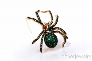 Vintage Large 8 50ct Green Emerald Gold Spider Pin Brooch