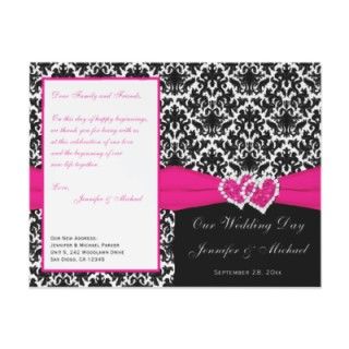 Black White Pink Damask Hearts Wedding Invitation 
