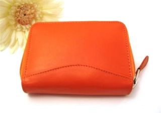 Ili Leather Credit Card Holder Card ID Case One Zip Indexer Orange New