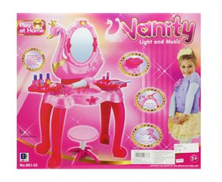 Swan Vanity with Lighted Mirror Stool & Accessory Set Girls Pink Play