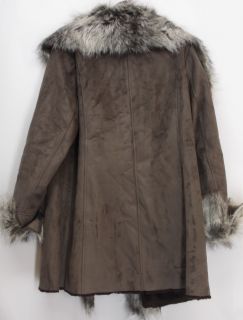 Iman Faux Shearling Wrap Coat Medium Gray/ Dark Brown Sz 1X NEW HH34