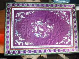  Peacock Imperial Purple Silk Hand Embroidered Linen Fabric Cloth Frame