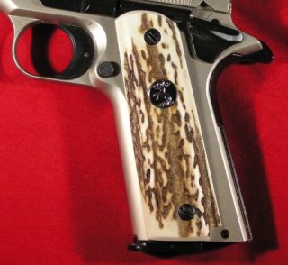 Custom Colt 1911 Premium Sambar Stag Grips Medallions