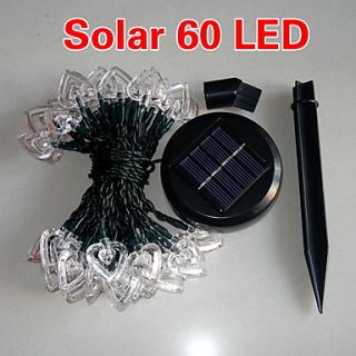 solar 2m 60 led blanco corazón diseño luz cadena de la lámpara para