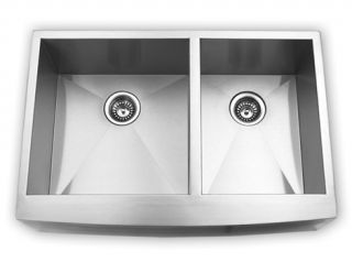 33 Stainless Steel Kitchen Sink Farm Apron Curved Front Double Bowl w