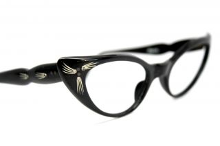 Black Vintage Cat Eye Glasses White Rhinestone Cateye Frames