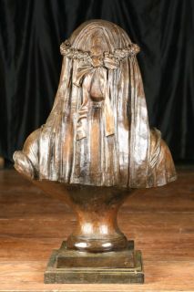 Bronze Bust Veiled Woman Puritas Virgin Maiden