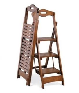 Wooden 3 Step 48 Folding Stool in Rubbedwalnut 225lb Capacity 382859