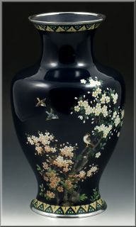 Wonderful Signed Inaba Japanese Cloisonné Vase w Bird Scene