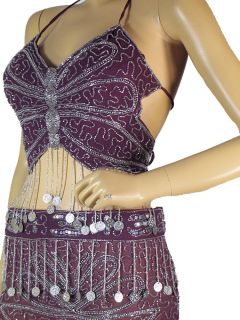 Purple Belly Dance Clothing Women Halter Bra Attire Lyrical Dancewear
