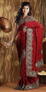 Mind Blowing Maroon Saree Indian Bridal Sari