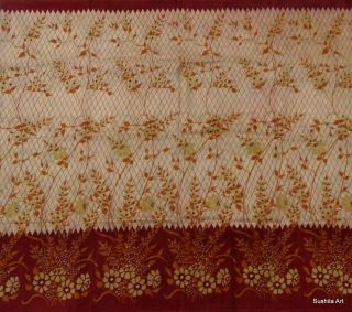 Indian Pure Silk Vintage Sari 5 Yard Fabric Big Flowers Print Design