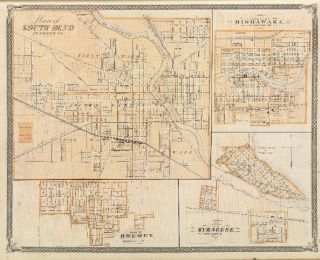 1875 Indiana Atlas Map Poster s Bend Mishawaka Bremen Syracuse 22