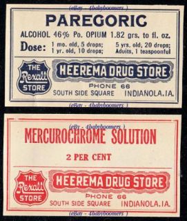  Heerema Rexall Rx Drug Store Indianola Iowa Medicine Bottle Labels