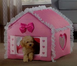Cute PINK Travel Indoor Covered Bed Cat Dog Collapsible House LOVE