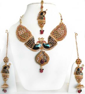 Peacock India Polki Kundan Bollywood Designer Gold Tone Necklace Set