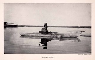  Halftone Print Alaska Eskimo Kayak Boat Native Indian River Lake Canoe