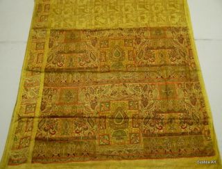 Beautiful Abstract Print Indian Art Silk Vintage Sari Broad Border