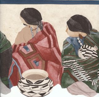Wallpaper Border Southwest Indian Women Blanket Pottery