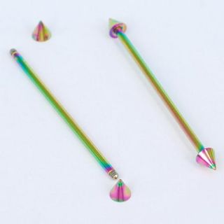  colorful titanium industrial barbell ring piercing spiker beads FR104
