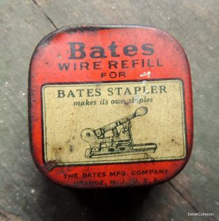  BATES STAPLER Wire Staples Tin Box Advertising Litho Office Industrial