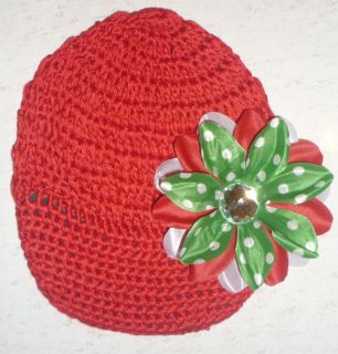 Infant Crochet Newsboy Red Christmas Hat Polkadot flower Cap 0   9