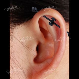  Steel Bat Long Industrial Barbell Stud Ear Ring Piercing