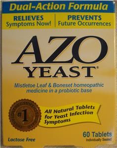 AZO Yeast 60 Tablets Lactose Free Homeopathic Dual Action