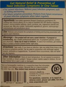 AZO Yeast 60 Tablets Lactose Free Homeopathic Dual Action
