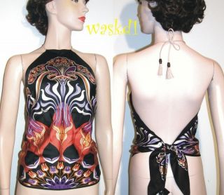  Colored Floral Print Silk Scarf Logo Halter Top Authentic $535