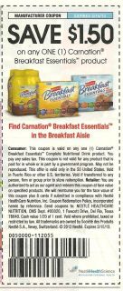 20 Coupons $1 50 Off 1 Carnation Instant Breakfast Essentials Product