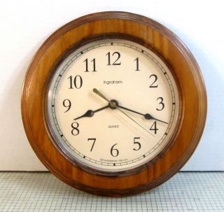 Ingraham 9 5 Diameter Wood Framed Quartz Wall Clock with Clear