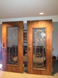 Interior Heavy Oak and Beveled Glass French Doors