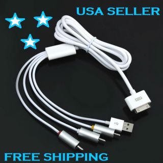  Video to TV Cable USB Charger for iPhone 4 4S iPad iPod iOS 5