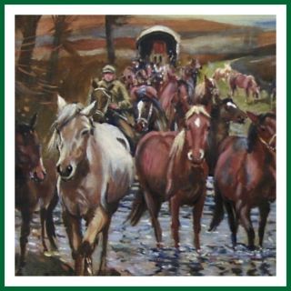 Irish School Travellers Gypsies Horses Gouach Watercolour Painting