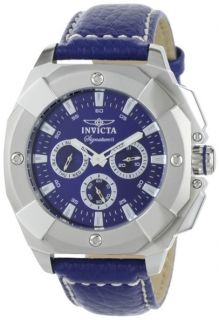 Invicta Mens Signature II Multifunction Blue Dial Leather Strap Watch