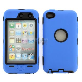  BLUE 3PIECE HARD CASE COVER SKIN FOR IPOD TOUCH 4 4G 4TH GEN+PROTECTOR