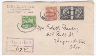 Davenport Iowa to Chagrin Falls 1933 Registered Cover