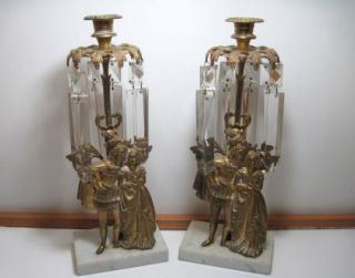 Antique Victorian Figural Girondale Brass Candle Sticks