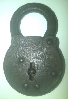 Antique Vintage Old Ironclad Six Lever Padlock Lock No Key