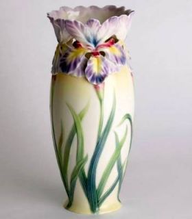 Franz Sculptured Fine Porcelain Iris Tall Flower Vase NIB Free s H