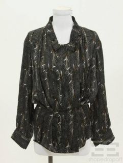 Isabel Marant Brown Black Feather Print Blouse Size 2