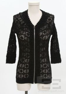 Isabel Marant Black Cotton Stretch Lace Zip Front Top Size 2