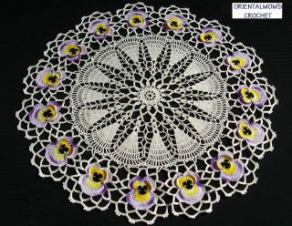 New Handmade Shaded Purple Pansy Crochet Doily Veryrare